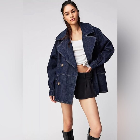 Free People Jackets & Blazers - Free People Denim Car Coat NWOT oversized Size XS